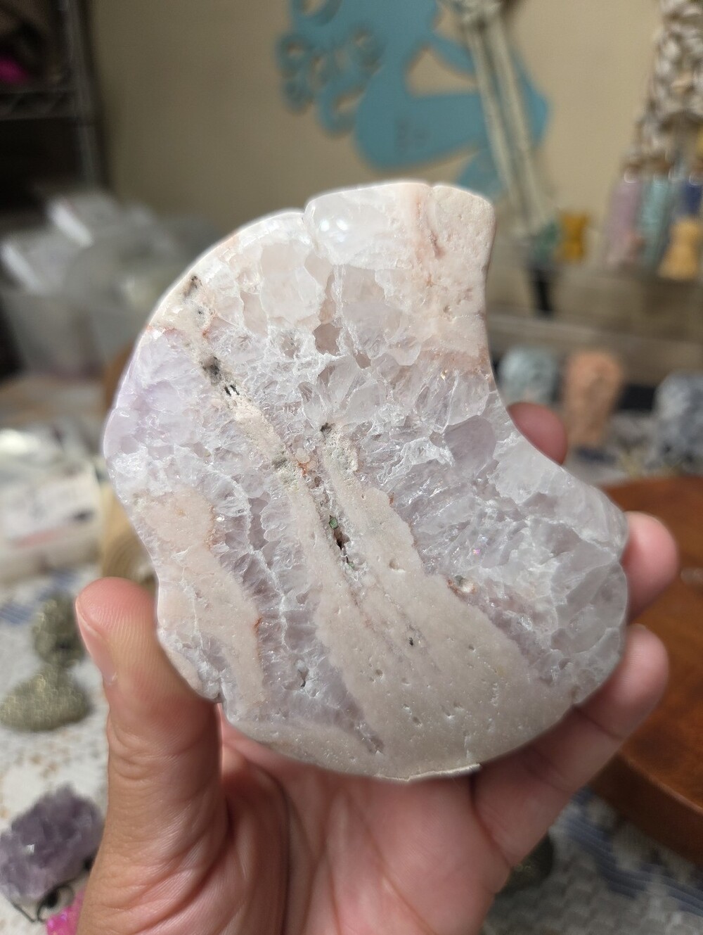 Pink Flower agate Moon 4 X 3 In (Self Love ) - Picture 3 of 5
